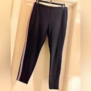 Chic Black Skinny Pants with Red and White Stripes